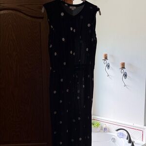 LOFT Black Maxi Dress with Cream Polka Dots